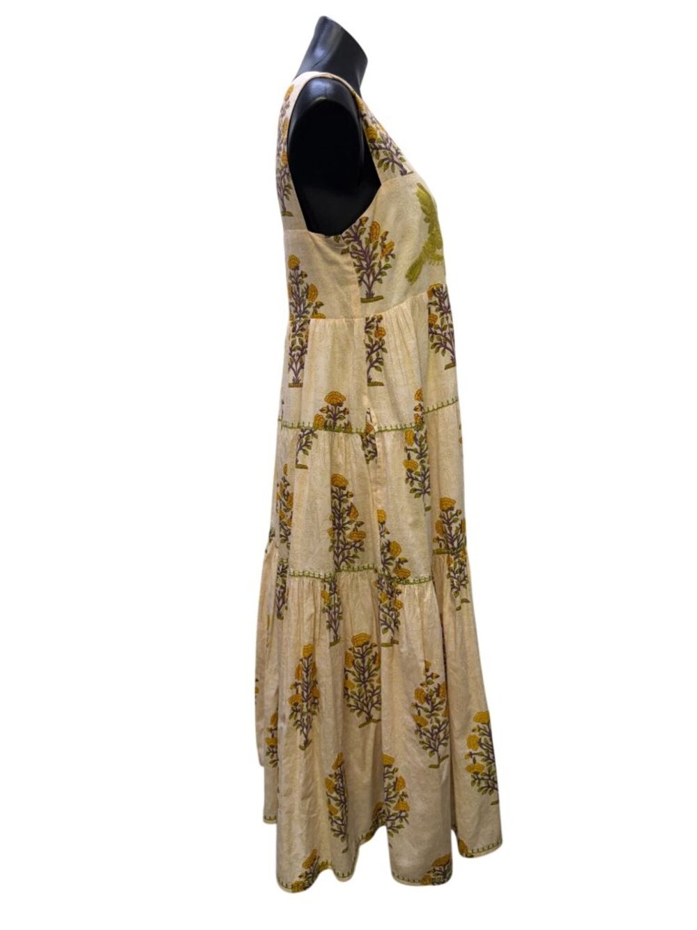 Sister Mary Dress Cream Green Floral Embroidered Boho Maxi M - Picture 3 of 8